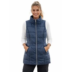 My Anorak Slate Blue Puffer Vest Quilted Mock Neck Full Zip Quite Luxury M